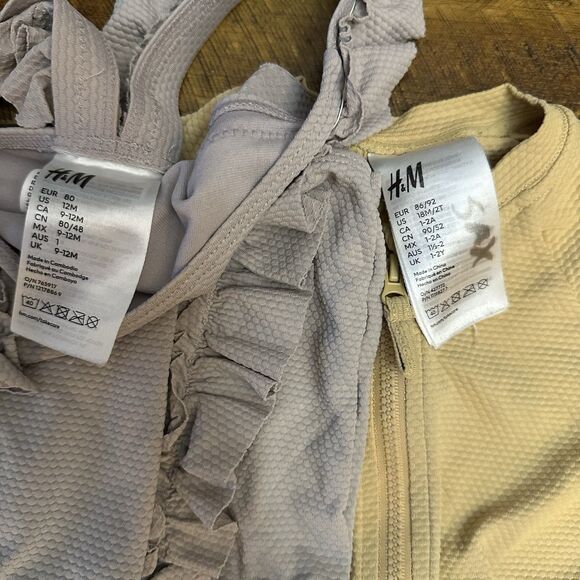 H&M Swimsuit Bundle Baby Girl Size 12M 18M One Piece Rashguard Neutral Colors - Picture 3 of 5
